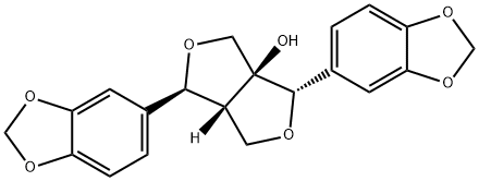 1H,3H-Furo[3,4-c]furan-3a(4H)-ol, 1,4-bis(1,3-benzodioxol-5-yl)dihydro-, (1S,3aS,4S,6aR)- Struktur