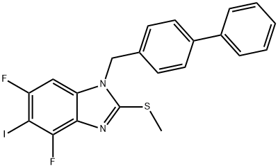 1H-Benzimidazole, 1-([1,1'-biphenyl]-4-ylmethyl)-4,6-difluoro-5-iodo-2-(methylthio)- Struktur