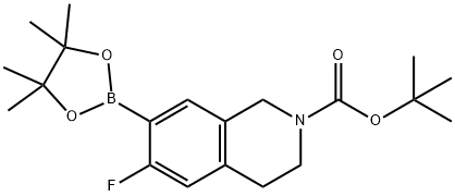 6-Fluoro-7-(4,4,5,5-tetramethyl-[1,3,2]dioxaborolan-2-yl)-3,4-dihydro-1H-isoquinoline-2-carboxylic acid tert-butyl e Struktur