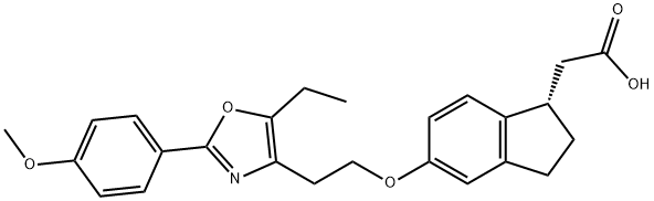 1H-Indene-1-acetic acid, 5-[2-[5-ethyl-2-(4-methoxyphenyl)-4-oxazolyl]ethoxy]-2,3-dihydro-, (1S)- Struktur