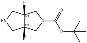 rel-tert-butyl (3aR,6aR)-3a-fluorohexahydropyrrolo[3,4-c]pyrrole-2(1H)-carboxylate Struktur