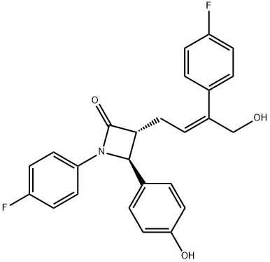 2-Azetidinone, 1-(4-fluorophenyl)-3-[(2E)-3-(4-fluorophenyl)-4-hydroxy-2-buten-1-yl]-4-(4-hydroxyphenyl)-, (3R,4S)- Struktur