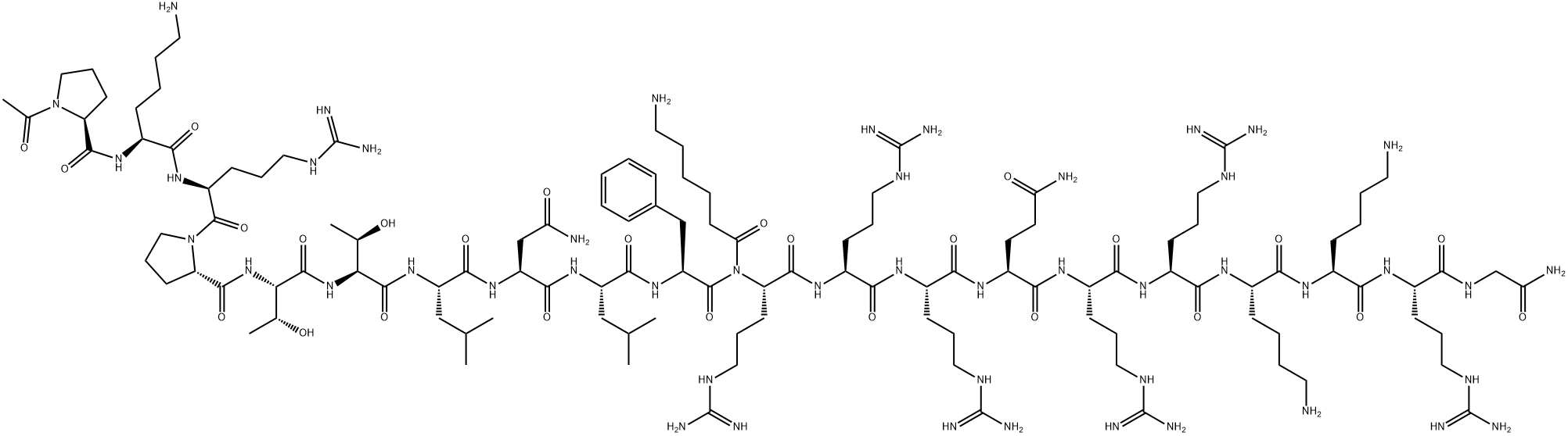 Ac-Pro-Lys-Arg-Pro-Thr-Thr-Leu-Asn-Leu-Phe-Ahx-Arg-Arg-Arg-Gln-Arg-Arg-Lys-Lys-Arg-Gly-NH2 Struktur