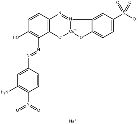 sodium [3-[[3-[(3-amino-4-nitrophenyl)azo]-2,4-dihydroxyphenyl]azo]-4-hydroxybenzenesulphonato(3-)]cuprate(1-) Struktur