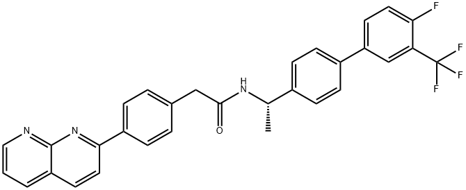 (S)-2-(4-(1,8-Naphthyridin-2-yl)phenyl)-N-(1-(4’-fluoro-3’-(trifluoromethyl)-[1,1’-biphenyl]-4-yl)ethyl)acetamide Struktur