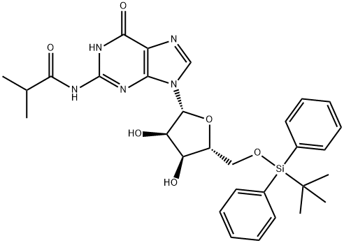 9-(5-O-tert-butyldiphenylsilyl-β-D-ribofuranosyl)-2-N-isobutyrylguanine Struktur