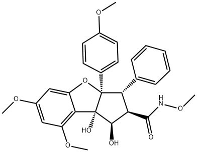 1H-Cyclopenta[b]benzofuran-2-carboxamide, 2,3,3a,8b-tetrahydro-1,8b-dihydroxy-N,6,8-trimethoxy-3a-(4-methoxyphenyl)-3-phenyl-, (1R,2R,3S,3aR,8bS)- Struktur