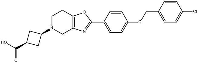 Cyclobutanecarboxylic acid, 3-[2-[4-[(4-chlorophenyl)methoxy]phenyl]-6,7-dihydrooxazolo[4,5-c]pyridin-5(4H)-yl]-, cis- Struktur