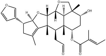 2-Butenoic acid, 2-methyl-, (2aR,3R,5S,5aR,6R,6aR,9R,9aR,10aS,10bR,10cR)-9-(3-furanyl)-2a,4,5,5a,6,6a,8,9,9a,10a,10b,10c-dodecahydro-3-hydroxy-2a,5a,6a,7-tetramethyl-6-(2-oxoethyl)-2H,3H-cyclopenta[b]furo[2',3',4':4,5]naphtho[2,3-d]furan-5-yl ester, (2E)- Struktur