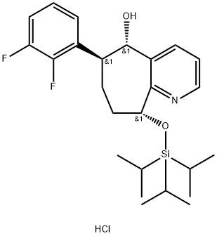 5H-Cyclohepta[b]pyridin-5-ol, 6-(2,3-difluorophenyl)-6,7,8,9-tetrahydro-9-[[tris(1-methylethyl)silyl]oxy]-, hydrochloride (1:1), (5S,6S,9R)- Struktur