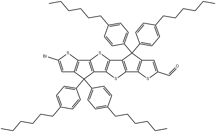 Thieno[3',2':4,5]cyclopenta[1,2-b]thieno[2'',3'':3',4']cyclopenta[1',2':4,5]thieno[2,3-d]thiophene-2-carboxaldehyde,7-bromo-4,4,9,9-tetrakis(4-hexylphenyl)-4,9-dihydro- Struktur