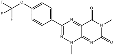 Pyrimido[5,4-e]-1,2,4-triazine-5,7(1H,6H)-dione, 1,6-dimethyl-3-[4-(trifluoromethoxy)phenyl]- Struktur