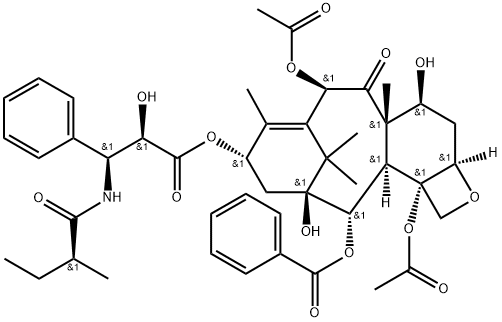 Paclitaxel impurity 19/Taxol E/(αR,βS)-α-Hydroxy-β-[[(2S)-2-methyl-1-oxobutyl]amino]benzenepropanoic Acid (2aR,4S,4aS,6R,9S,11S,12S,12aR,12bS)-6,12b-Bis(acetyloxy)-12-(benzoyloxy)-2a,3,4,4a,5,6,9,10,11,12,12a,12b-dodecahydro-4,11-dihydroxy-4a,8,13,13-tetr Struktur