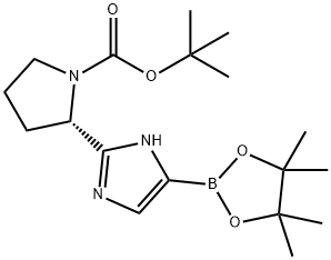 1-Pyrrolidinecarboxylic acid, 2-[5-(4,4,5,5-tetramethyl-1,3,2-dioxaborolan-2-yl)-1H-imidazol-2-yl]-, 1,1-dimethylethyl ester, (2S)- Struktur