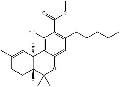 6H-Dibenzo[b,d]pyran-2-carboxylic acid, 6a,7,8,10a-tetrahydro-1-hydroxy-6,6,9-trimethyl-3-pentyl-, methyl ester, (6aR-trans)- (8CI,9CI) Struktur