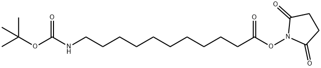 Undecanoic acid, 11-[[(1,1-dimethylethoxy)carbonyl]amino]-, 2,5-dioxo-1-pyrrolidinyl ester Struktur