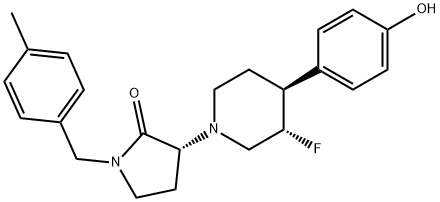 2-Pyrrolidinone, 3-[(3S,4S)-3-fluoro-4-(4-hydroxyphenyl)-1-piperidinyl]-1-[(4-methylphenyl)methyl]-, (3R)- Struktur