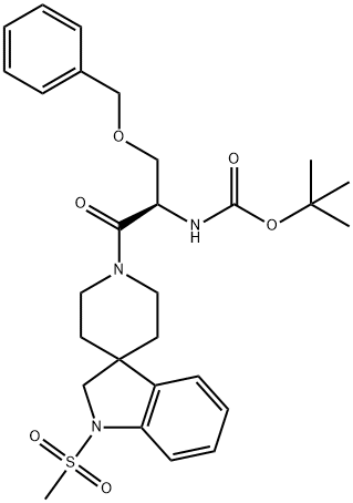 (R)-tert-butyl (3-(benzyloxy)-1-(1-(methylsulfonyl)spiro[indoline-3,4'-piperidin]-1'-yl)-1-oxopropan-2-yl)carbamate Struktur