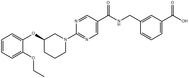 Benzoic acid, 3-[[[[2-[(3R)-3-(2-ethoxyphenoxy)-1-piperidinyl]-5-pyrimidinyl]carbonyl]amino]methyl]- Struktur