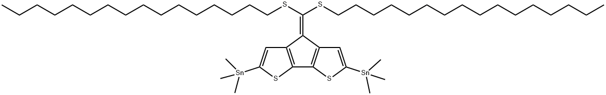 Stannane, 1,1'-[4-[bis(hexadecylthio)methylene]-4H-cyclopenta[2,1-b:3,4-b']dithiophene-2,6-diyl]bis[1,1,1-trimethyl- Struktur