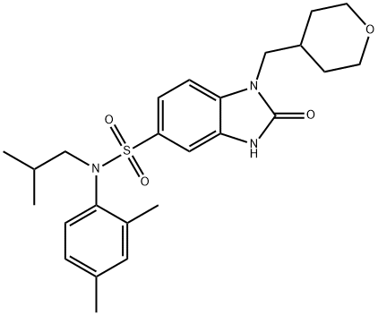 1H-Benzimidazole-5-sulfonamide, N-(2,4-dimethylphenyl)-2,3-dihydro-N-(2-methylpropyl)-2-oxo-1-[(tetrahydro-2H-pyran-4-yl)methyl]- Struktur