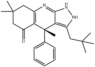 5H-Pyrazolo[3,4-b]quinolin-5-one, 3-(2,2-dimethylpropyl)-1,2,4,6,7,8-hexahydro-4,7,7-trimethyl-4-phenyl-, (4S)- Struktur