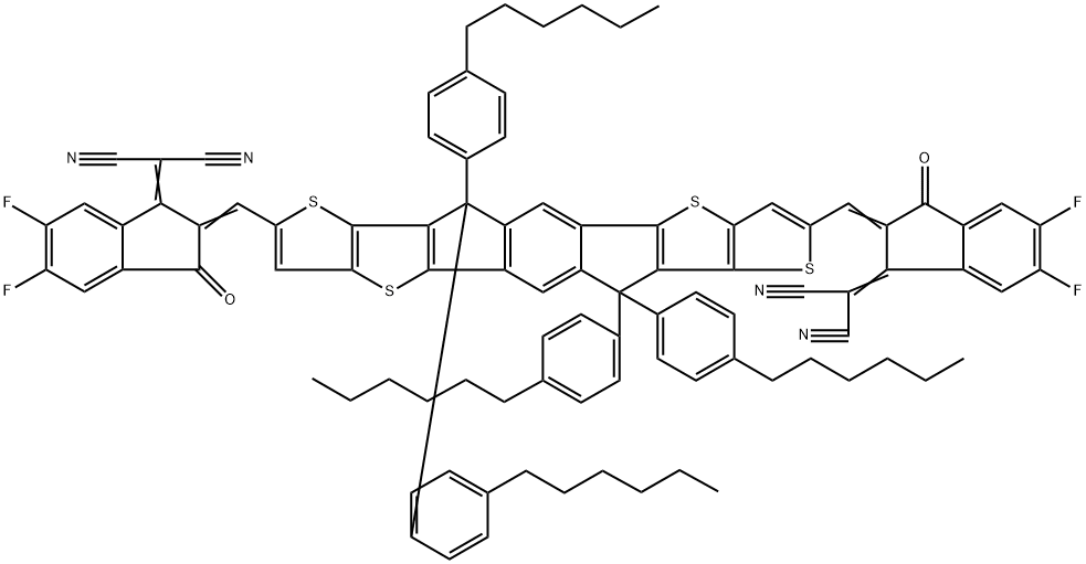 3,9-bis(2-methylene-((3-(1,1-dicyanomethylene)-6,7-difluoro)-indanone))-5,5,11,11-tetrakis(4-hexylphenyl)-dithieno[2,3-d:2',3'-d']-s-indaceno[1,2-b:5,6-b']dithiophene Struktur