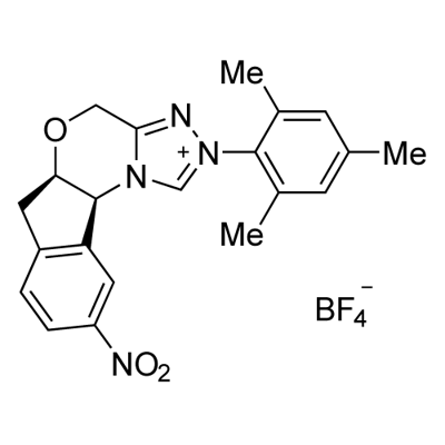 (5AR,10bS)-2-mesityl-9-nitro-5a,10b-dihydro-4H,6H-indeno[2,1-b][1,2,4]triazolo[4,3-d][1,4]oxazin-2-ium tetrafluoroborate Struktur