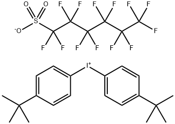 Iodonium, bis[4-(1,1-dimethylethyl)phenyl]-, 1,1,2,2,3,3,4,4,5,5,6,6,6-tridecafluoro-1-hexanesulfonate (1:1) Struktur