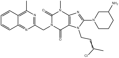 1H-Purine-2,6-dione, 8-(3-amino-1-piperidinyl)-7-(3-chloro-2-buten-1-yl)-3,7-dihydro-3-methyl-1-[(4-methyl-2-quinazolinyl)methyl]- Struktur