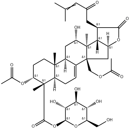 3α,30-Diacetyloxy-12α-hydroxy-23-oxoeupha-7,24-dien-21,16β-olid-28-oic acid 28-O-β-D-glucopyranosyl ester Struktur