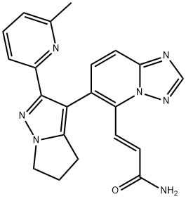 2-Propenamide, 3-[6-[5,6-dihydro-2-(6-methyl-2-pyridinyl)-4H-pyrrolo[1,2-b]pyrazol-3-yl][1,2,4]triazolo[1,5-a]pyridin-5-yl]-, (2E)- Struktur