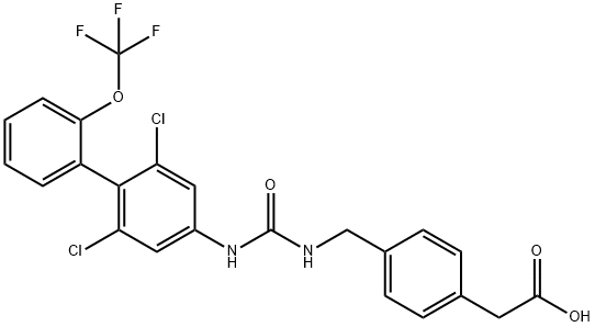 Benzeneacetic acid, 4-[[[[[2,6-dichloro-2'-(trifluoromethoxy)[1,1'-biphenyl]-4-yl]amino]carbonyl]amino]methyl]- Struktur