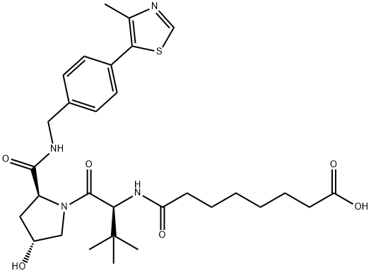 rac-8-(((R)-1-((2R,4S)-4-hydroxy-2-((4-(4-methylthiazol-5-yl)benzyl)carbamoyl)pyrrolidin-1-yl)-3,3-dimethyl-1-oxobutan-2-yl)amino)-8-oxooctanoic acid Struktur