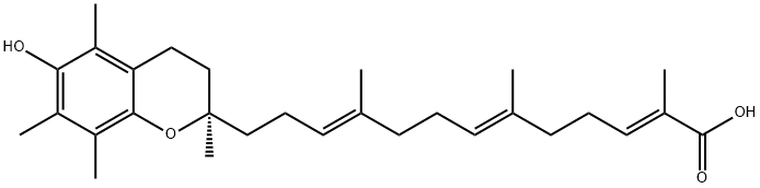 2,6,10-Tridecatrienoic acid, 13-[(2R)-3,4-dihydro-6-hydroxy-2,5,7,8-tetramethyl-2H-1-benzopyran-2-yl]-2,6,10-trimethyl-, (2E,6E,10E)- Struktur