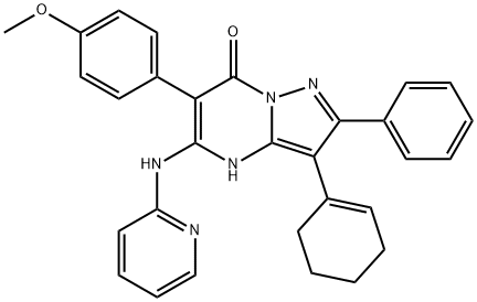 Pyrazolo[1,5-a]pyrimidin-7(4H)-one, 3-(1-cyclohexen-1-yl)-6-(4-methoxyphenyl)-2-phenyl-5-(2-pyridinylamino)- Struktur