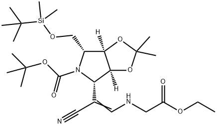 5H-1,3-Dioxolo4,5-cpyrrole-5-carboxylic acid, 4-1-cyano-2-(2-ethoxy-2-oxoethyl)aminoethenyl-6-(1,1-dimethylethyl)dimethylsilyloxymethyltetrahydro-2,2-dimethyl-, 1,1-dimethylethyl ester, (3aS,4S,6R,6aR)- Struktur