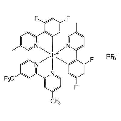 4,4'-Bis(trifluoromethyl)-2,2'-bipyridinebis[3,5-difluoro-2-[5-methyl-2-pyridinyl)phenyl] iridium(III) hexafluorophosphate Struktur