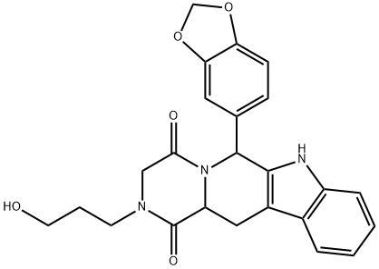 Pyrazino[1',2':1,6]pyrido[3,4-b]indole-1,4-dione, 6-(1,3-benzodioxol-5-yl)-2,3,6,7,12,12a-hexahydro-2-(3-hydroxypropyl)- Struktur