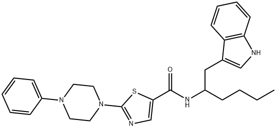 N-[1-(1H-indol-3-ylmethyl)pentyl]-2-(4-phenylpiperazin-1-yl)thiazole-5-carboxamide Struktur