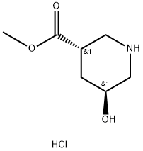 3-Piperidinecarboxylic acid, 5-hydroxy-, methyl ester, hydrochloride (1:1), (3R,5R)-rel- Struktur