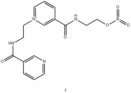 Pyridinium, 3-[[[2-(nitrooxy)ethyl]amino]carbonyl]-1-[2-[(3-pyridinylcarbonyl)amino]ethyl]-, iodide (1:1) Struktur