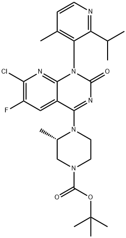 tert-butyl (S)-4-(7-chloro-6-fluoro-1-(2-isopropyl-4-methylpyridin-3-yl)-2-oxo-1,2-dihydropyrido[2,3-d]pyrimidin-4-yl)-3-methylpiperazine-1-carboxylate, 2252403-84-0, 結(jié)構(gòu)式