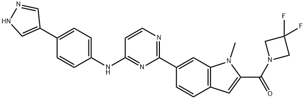 Methanone, (3,3-difluoro-1-azetidinyl)[1-methyl-6-[4-[[4-(1H-pyrazol-4-yl)phenyl]amino]-2-pyrimidinyl]-1H-indol-2-yl]- Struktur