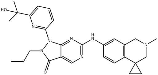 3H-Pyrazolo[3,4-d]pyrimidin-3-one, 6-[(2',3'-dihydro-2'-methylspiro[cyclopropane-1,4'(1'H)-isoquinolin]-7'-yl)amino]-1,2-dihydro-1-[6-(1-hydroxy-1-methylethyl)-2-pyridinyl]-2-(2-propen-1-yl)- Struktur