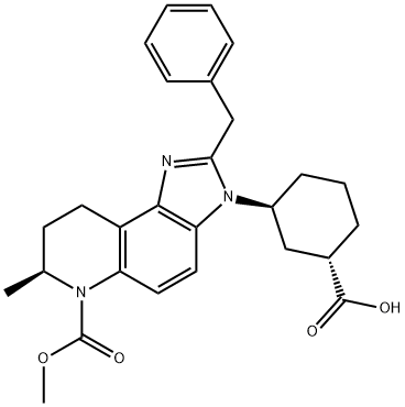 6H-Imidazo[4,5-f]quinoline-6-carboxylic acid, 3-[(1S,3S)-3-carboxycyclohexyl]-3,7,8,9-tetrahydro-7-methyl-2-(phenylmethyl)-, 6-methyl ester, (7S)- Struktur