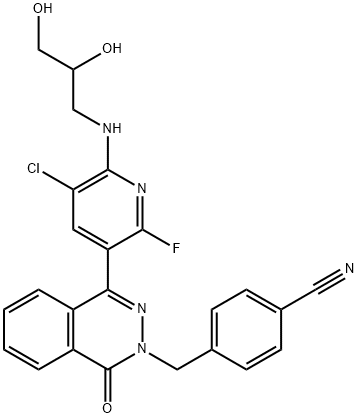 Benzonitrile, 4-[[4-[5-chloro-6-[(2,3-dihydroxypropyl)amino]-2-fluoro-3-pyridinyl]-1-oxo-2(1H)-phthalazinyl]methyl]- Struktur