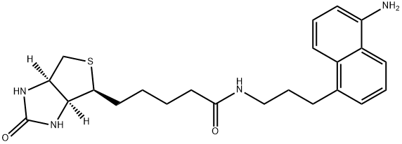 1H-Thieno[3,4-d]imidazole-4-pentanamide, N-[3-(5-amino-1-naphthalenyl)propyl]hexahydro-2-oxo-, (3aS,4S,6aR)- Struktur