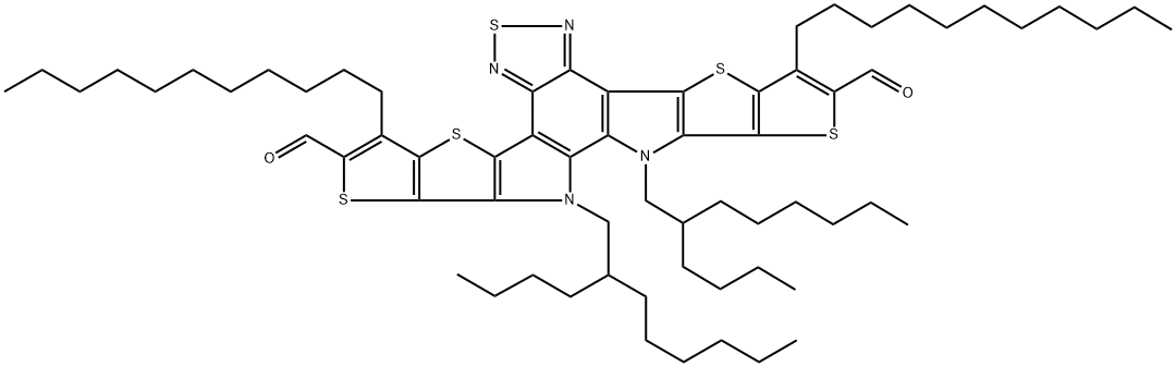 12,13-bis(2-butyloctyl)-3,9-diundecyl-12,13-dihydro-[1,2,5]thiadiazolo[3,4-e]thieno[2'',3'':4',5']thieno[2',3':4,5]pyrrolo[3,2-g]thieno[2',3':4,5]thieno[3,2-b]indole-2,10-dicarbaldehyde Struktur