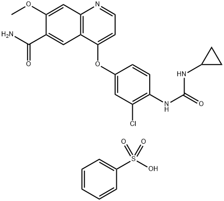 6-Quinolinecarboxamide, 4-[3-chloro-4-[[(cyclopropylamino)carbonyl]amino]phenoxy]-7-methoxy-, compd. with benzenesulfonate (1:1) Struktur